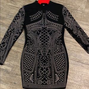 Black beaded fitted dress